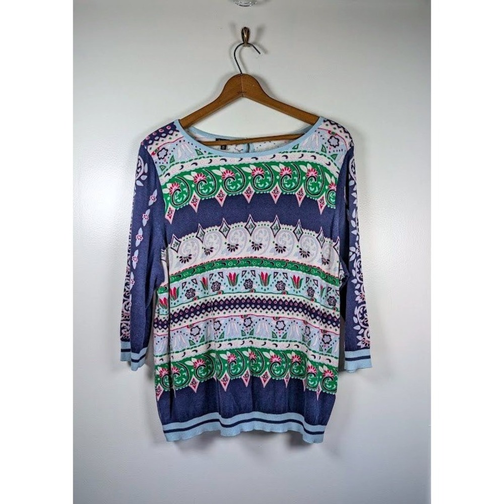 Talbots Sweater Size 2X Paisley Floral Silk Blend 3/4 Sleeve Spring Artsy Fairy
